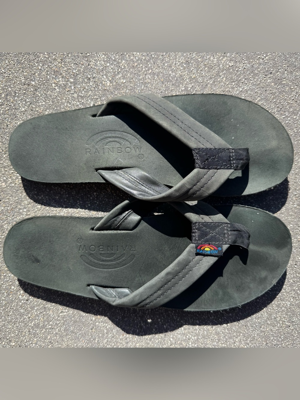 Women’s Rainbow Black Leather Flip Flops
